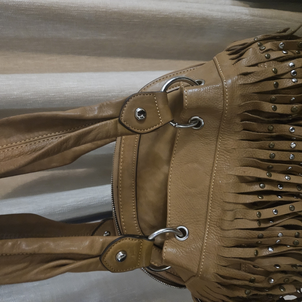 Fringed Tan Leather Bag